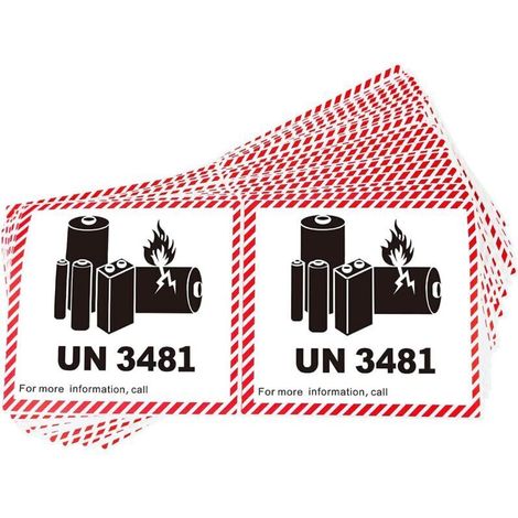 Packung mit 20 UN3481 Transportwarnetiketten für Lithium-Ionen-Akkus, 110 x 120 mm - Crezuo