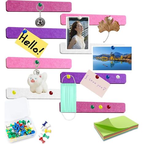8 Pack Cork Board Sticker, Cork Display Bars, Cork Wall Board with 40 Push Pins and 100 Sticky Notes, for Attaching Notes, Photos and Announcements (Color) (1/5)