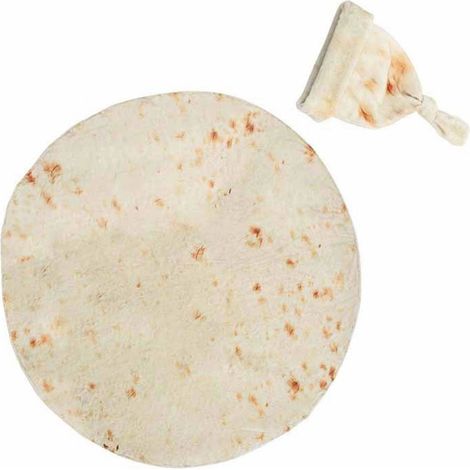 Babydecke aus weichem Acetat, rund, mit Mütze, hellbeige (1/5)
