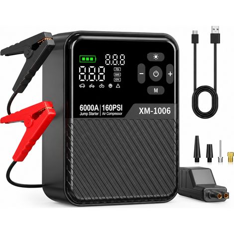 Démarreur d'urgence 2 en 1 portable et compresseur d'air sans fil pour voiture (1/5)