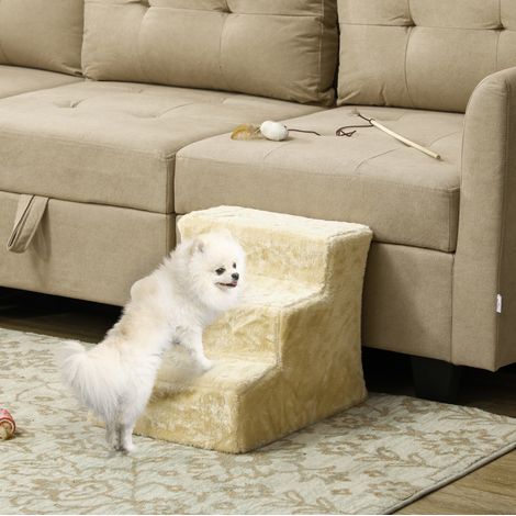 Escalier pour chien 46x35x35 cm en panneaux de bois beige, gain de place pour canapé FloraGrace (1/5)