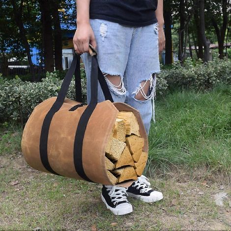 Sac à bois de chauffage grande capacité en toile cirée résistante à la saleté pour le transport du bois (1/5)