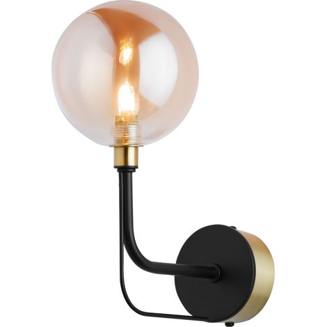 Applique loft nero oro sfera vetro ambra G9 14W Eris Jupiter