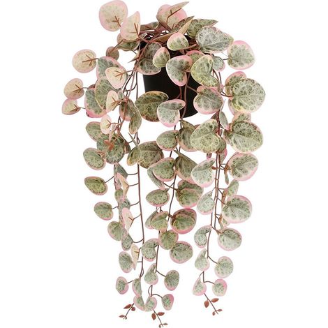 Pianta artificiale pensile Ceropegia Woodii "Collana di cuori" rosa con vaso