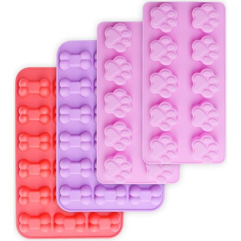 Moules en silicone en forme de patte et d'os de chiot, moules antiadhésifs en silicone de qualité alimentaire pour chocolat, bonbons, gelée, glaçons, friandises pour chiens (ensemble de 4 pièces en fo (1/5)