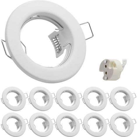 Cadre de montage rond blanc pour spot LED encastrable (plafond) – Fixation métallique pour spots MR16, GU10 et ampoules halogènes – Douille MR16 incluse – Lot de 10 (1/5)