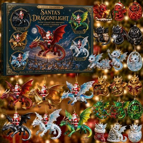 Boîte mystère de Noël avec Père Noël et dragon volant, figurine décorative surprise pour sapin, maison, fête et collection (1/4)