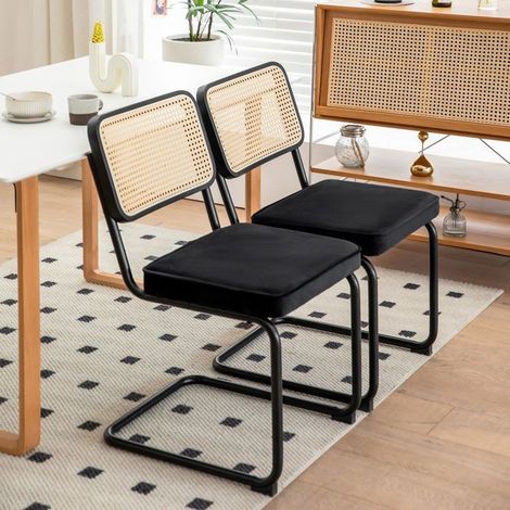 Lot de 4 Chaises de Salle à Manger Velours Rotin Pieds chromés Style milieu de siècle Design Breuer (1/5)
