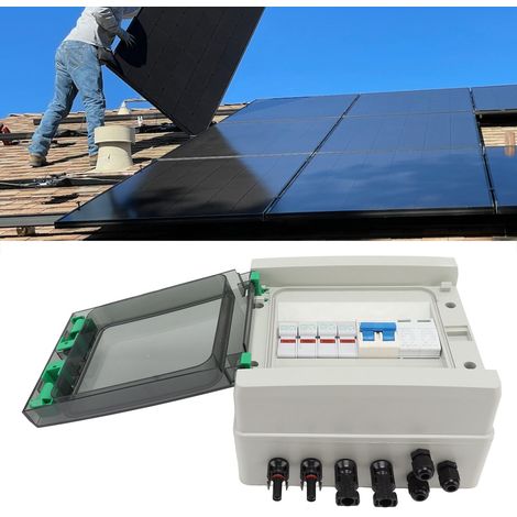 Boîtier de combinaison photovoltaïque solaire à 2 chaînes CC 1000V, fusible de courant nominal de 15A, parafoudre, disjoncteur CC de 63A, étanche IP67, convient aux systèmes de panneaux solaires conne (1/5)