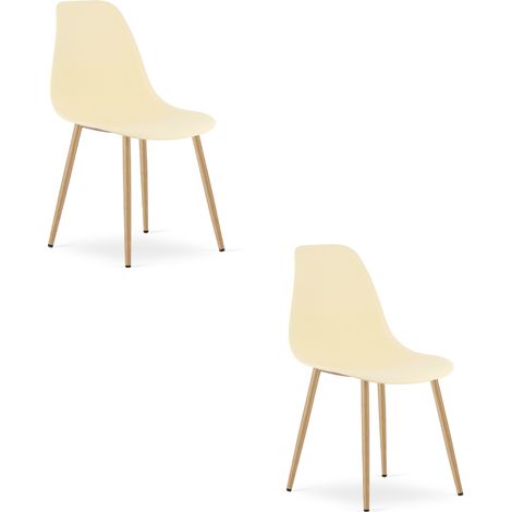 Chaise - Leobert - Wat - Crème/Pieds Naturels - 46 X 51 X 84 Cm - Lot De 2 (1/5)
