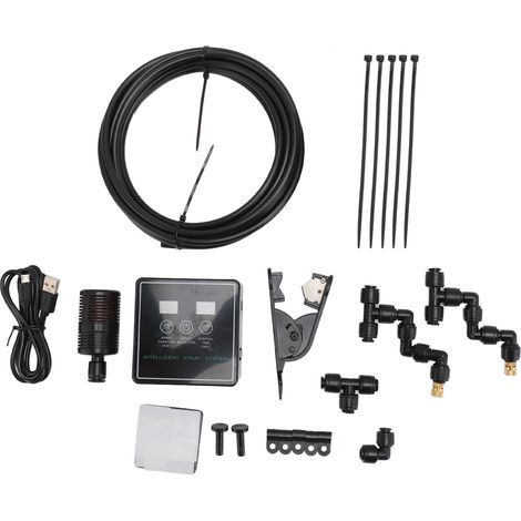 Système de brumisation pour reptiles avec minuterie, simulation pluie, 2 têtes omnidirectionnelles, ABS/PE, kit complet 5m (1/5)