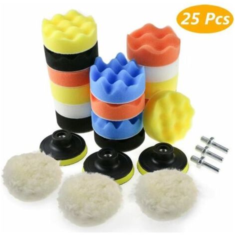 Set di 25 tamponi per lucidatura auto – Schiuma e lana – Adattatori M10 inclusi – Per lucidatura di dettaglio e di finitura