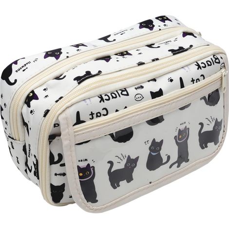 Trousse Grande Capacité Scolaire, Trousse Grande Capacité à 4 Compartiments, Trousse à Crayons en Forme de Chat Mignon, Adaptée College Primaire Fille (1/5)