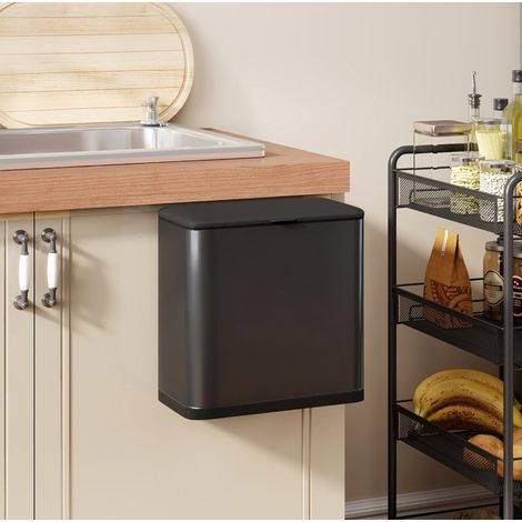 Papelera de 8 L para colocar o colgar en acero inoxidable negro OKMYHOME (1/5)