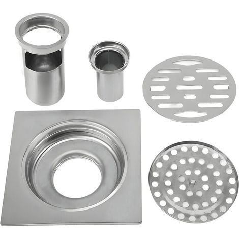 Trywise Kit de Drain de Douche Carré 4,3 pouces en Acier Inoxydable Anti-colmatage Drain de Sol sans Odeur pour Tuyau de 50 mm 75 mm Salle de Bain Blanchisserie, Siphonnette grille/cadre inox, Drain (1/4)
