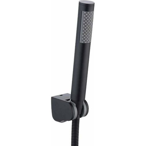 Pommeau de douche avec flexible extra long et support noir mat (1/4)