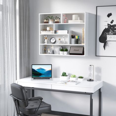 Libreria a Muro Moderna in Legno a 4 Livelli, 94x19.5x80cm, Bianco