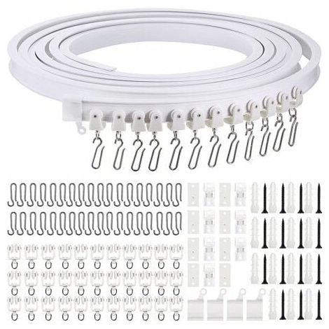Rail de rideau incurvé pliable au mètre pour plafond Rail de rideau incurvé flexible Rail de rideau souple pour tringle à rideau avec crochets de rideau en métal, séparateur de pièce pour rideaux de l (1/5)