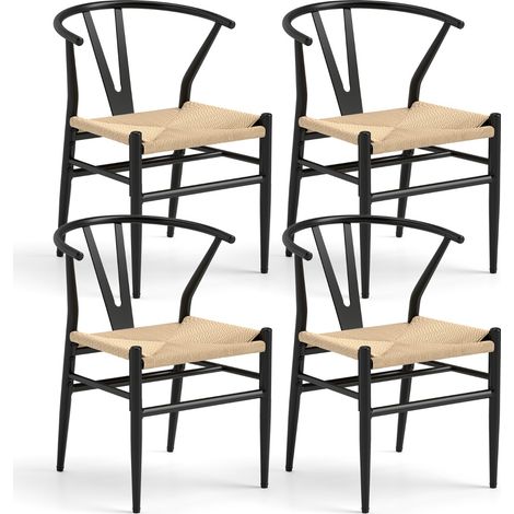 Sedie da cucina schienale Y cuscino rattan intrecciato impilabili Beige (1/5)