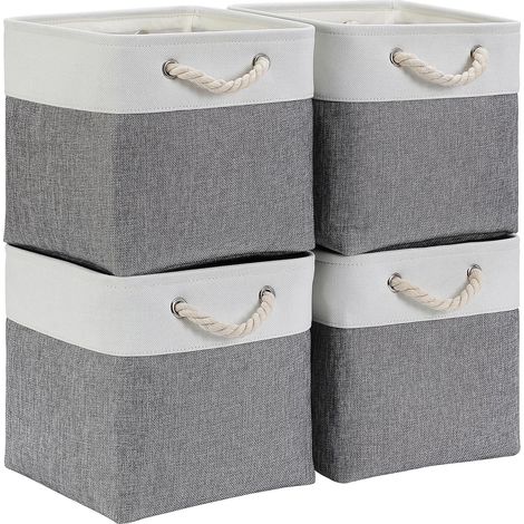 Cube de rangement tissu 28x28x28cm - Lot de 4 paniers cubes gris et blanc