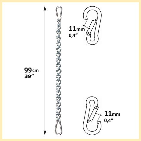 Chaîne à deux mousquetons pour fauteuil hamac, longueur réglable, supporte jusqu'à 230 kg (1/4)
