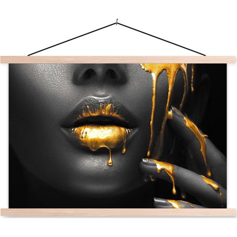 POSTER CON CORNICE MAGNETICA Donna - Nero - Oro - Viso - Labbra 60x40 cm (1/3)