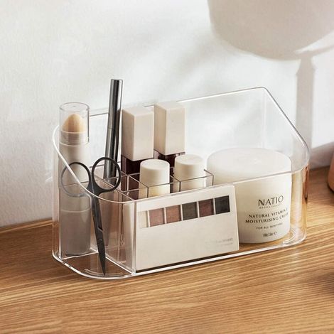 Support Pour Produits De Maquillage - Boîte De Rangement En Acrylique Transparent Avec 9 Compartiments - Pour Salle De Bain, Coiffeuse Ou Bureau - 1 Pièce (1/5)