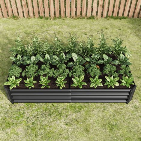 Bac potager surélevé 180x90x30 cm en acier galvanisé noir, sans fond, pour jardin stable – MEUBLIV (1/5)