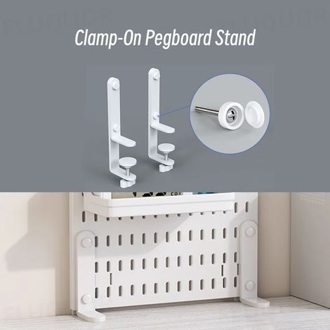 (Support à pince W) Organisateur mural sans perçage pour panneau perforé, étagères de rangement modulaires avec crochets et accessoires, salle de jeux, cuisine, bureau (1/5)