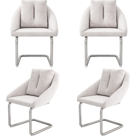 Set di 4 sedie da pranzo in velluto beige con cuscino e base in metallo (1/5)