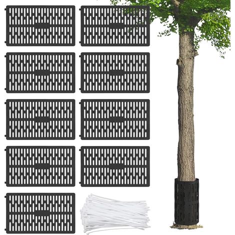 9 Pièces Protection de Tronc d'arbre 33 20cm, Protection Autour des Arbres en Plastique Taille Réglable, pour la Protection Contre Les Animaux et Les Tondeuses à Gazon, Noir. (1/5)