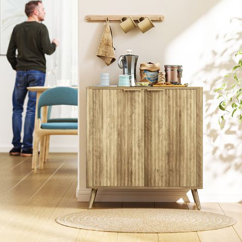 Buffet salon rangement placard 2 portes étagère réglable 77x40x81 aspect bois (1/5)