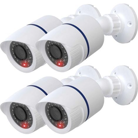 Caméra dôme factice factice simulée de sécurité CCTV intérieur extérieur avec une lumière LED, autocollant d'avertissement d'alerte de sécurité, 4 paquets, blanc (1/5)