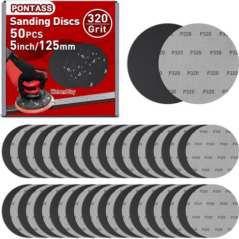 320 Grain 125mm Papier de Verre Sec à l'eau, Disques Abrasif Rond 50 Pièces (1/5)