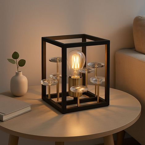 Lampada da tavolo cristalli retro lampada laterale oro nero lampada da comodino cristallo lampada, metallo, attacco E27, LxLxH 15x15x20 cm (1/5)