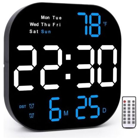 Große digitale Wanduhr, 10,55-Zoll-LED-Anzeige, automatische Helligkeitsregelung, große Uhr mit Fernbedienung, quadratischer Wecker für die Wohnzimmerdekoration (1/5)