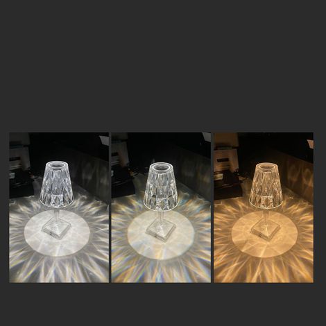 Diamantkristall-Tischleuchte, USB-aufladbar, Touchscreen, kreatives Ambiente-Acryl, INS-Stil, dekorative Tischleuchte fürs Schlafzimmer, Diamantlampe, Touchscreen, drei Farben – wiederaufladbar (1/5)