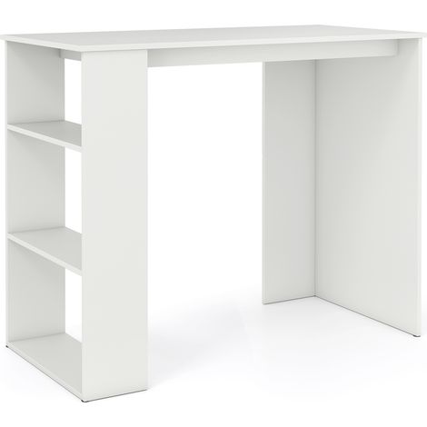 COSTWAY Computer Desk 90cm Study Desk Wooden Writing Desk w/Bookshelf-White (1/5)