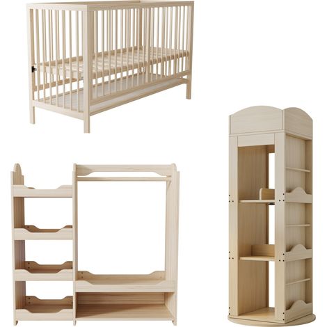 Conjunto infantil con cuna convertible, armario abierto y estantería giratoria 360° HOMVRA (1/5)
