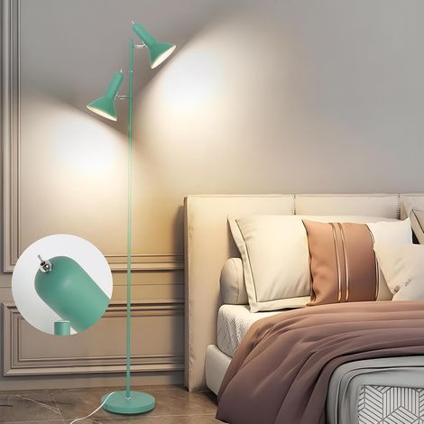 Amdelne LED Stehlampen 171cm Stehleuchte mit 2 Lampenköpfe Leselampe E27 Fassung max. 60W Metall Sofalampe Standleuchte für Arbeitszimmer Grün ohne Leuchtmittel