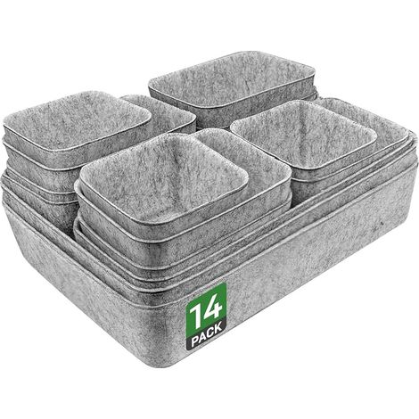 Lot de 14 organiseurs de tiroirs pour commode de 80 cm, boîtes de rangement empilables en feutre, système d'organisation de tiroirs pour bureau, coiffeuse, table de chevet, placard (1/5)