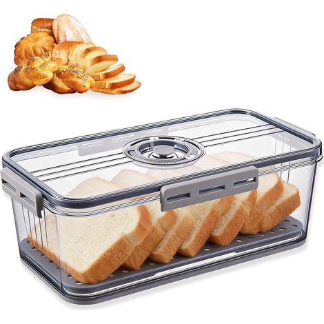 Boîte à pain, boîte de conservation de pain, matériau PET non toxique, enregistrement du temps, boîte de conservation de pain avec séparateurs pour tous types d'ingrédients de cuisine, 32,5 (1/5)