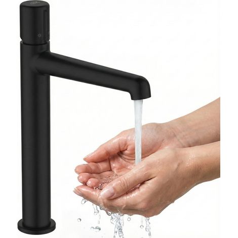 Rubinetto per lavabo da appoggio Pretto nero con tappo Click-Clack (1/5)