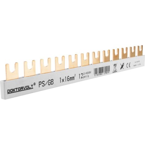 Sbarra di distribuzione isolata con connessione a pettine, monofase, 12 moduli, 16 mm², quadro elettrico. (1/2)