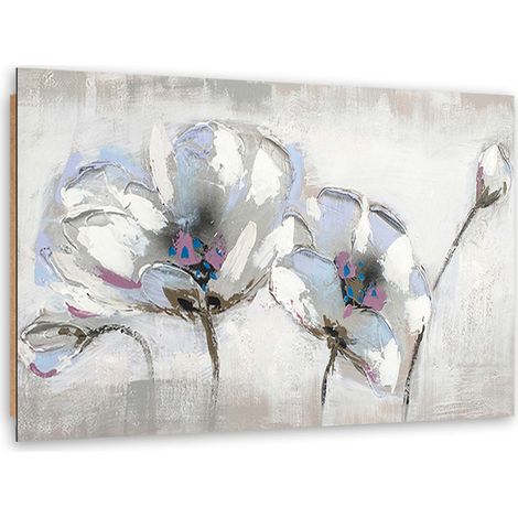 Quadro deco panel, Fiori dipinti in bianco - 100x70 (1/5)