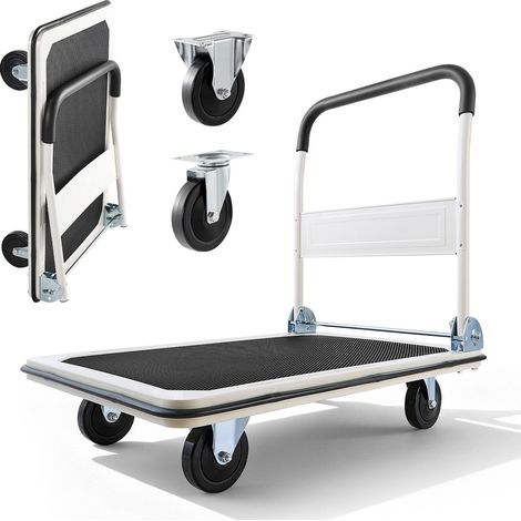 Chariot de manutention pliable, capacité 299,37 kg, plateau pliable avec roues pivotantes, poignée de poussée compacte pour un rangement facile, 900 x 870 x 610 mm (1/5)