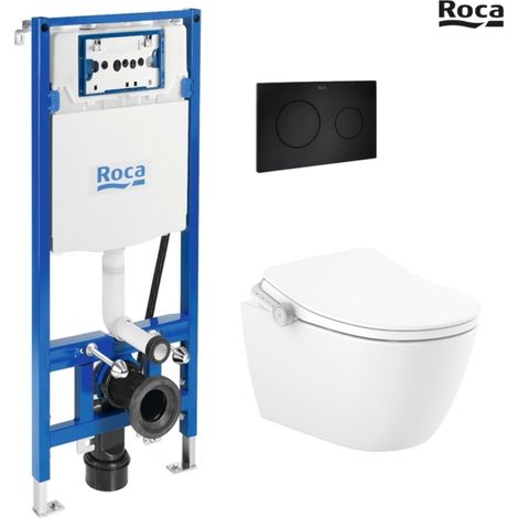 BASTIDOR ROCA DUPLO SMART PACK CISTERNA EMPOTRADA Y PULSADOR PL10 DUAL NEGRO MAT CON INODORO SUSPENDIDO RIMLESS IN-WASH ONA (1/5)