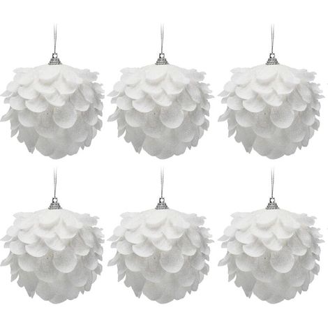 6PCS Ornements De Boule De Noël Blanc Pailleté, Boules D'ornements D'arbre De Noël Étincelants, Boules D'ornements De Noël Suspendus, Décoration D'arbre De Noël