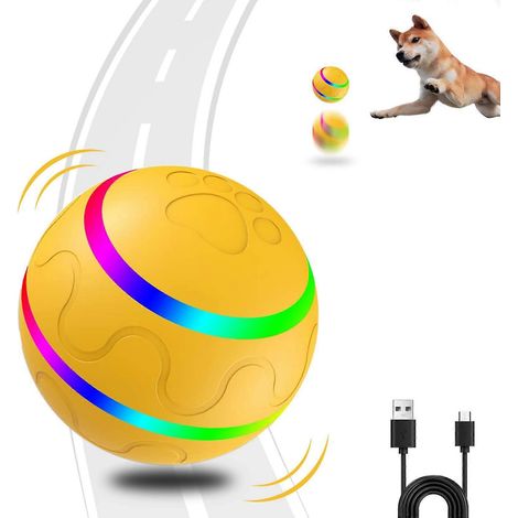 Intelligentes interaktives Hundeballspielzeug, rollender und hüpfender Ball mit Licht, USB-aufladbar, automatischer rollender Kauball für Hunde und Katzen