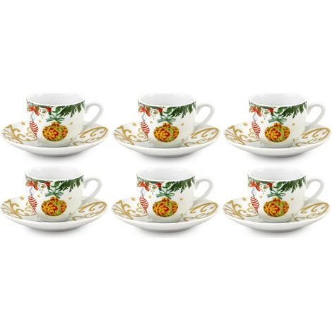 Fade Xmas Gift Natale set 6 tazze caffè con piattino in fine porcellana